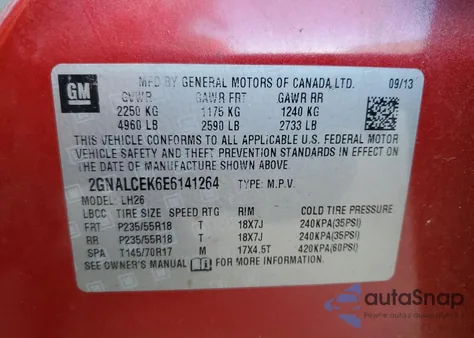 2014 Chevrolet Equinox Lt z USA, uszkodzony, nr VIN 2GNALCEK6E6141264